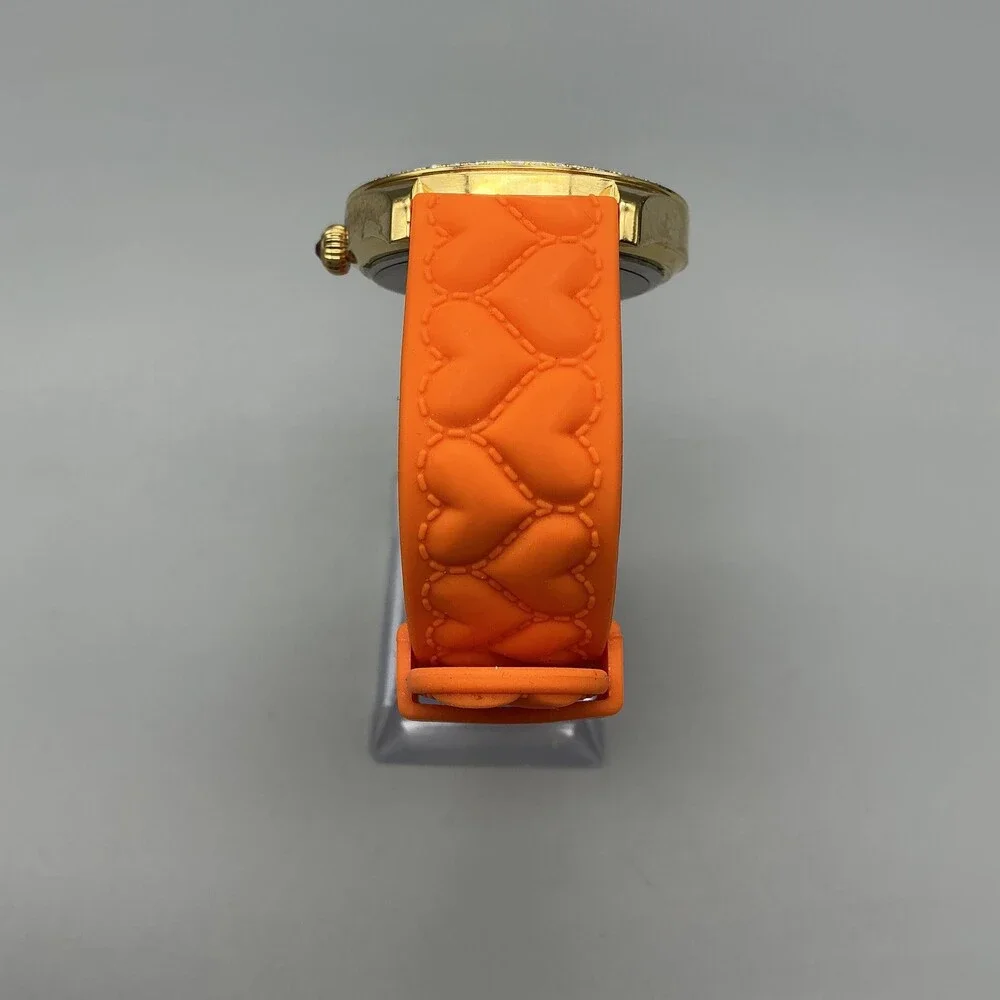 Betsey Johnson Womens Watch 40mm MOP Orange Gold Tone Crystal New Battery